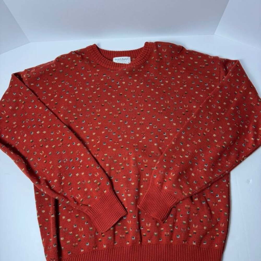 Vintage Tricots St. Raphael Red Patterned Crewneck Sweater - Size M Grandpa core